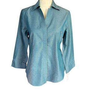 Foxcroft heritage non iron peacock long sleeve collared button down blouse 6P
